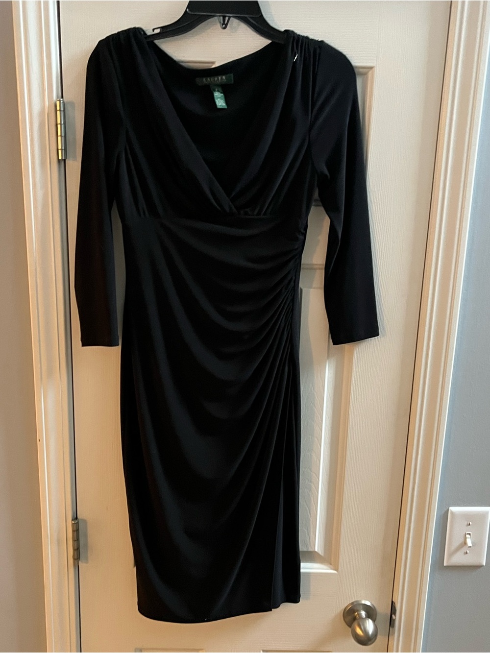Ralph Lauren Black Long-Sleeve Draped V-Neck Dress